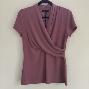 NWT DKNY Mauve Lilac Draped V Neck Short Sleeve